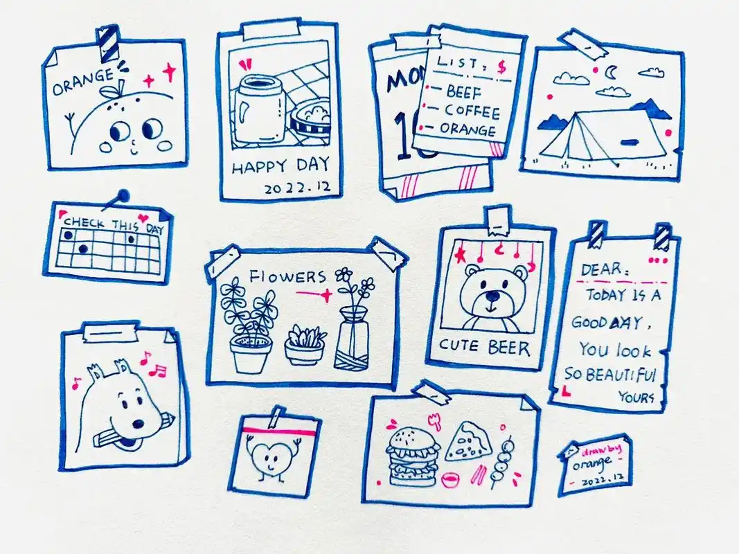 橘子零基础手绘|画画小贴纸|涂鸦简笔画.红蓝出cp,画画也很 - 抖音