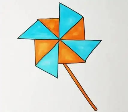 彩色风车儿童简笔画画法步骤