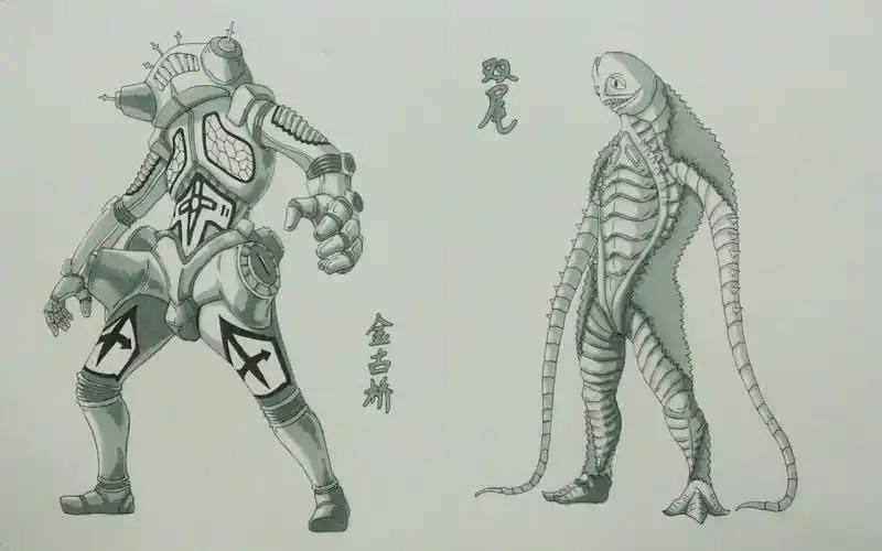 手绘金古桥双尾怪人形设计原创设计
