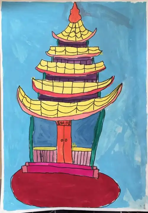 柳邕四小农民画校本课程— —第一次作品《鼓楼》