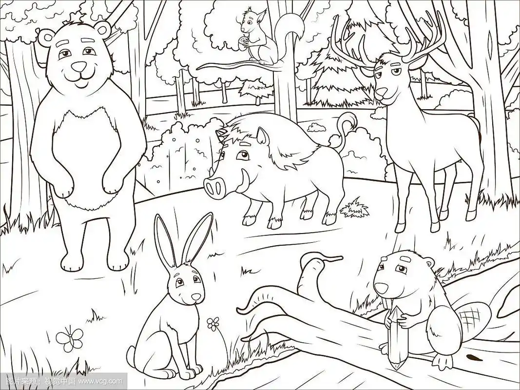 森林卡通动物涂色书