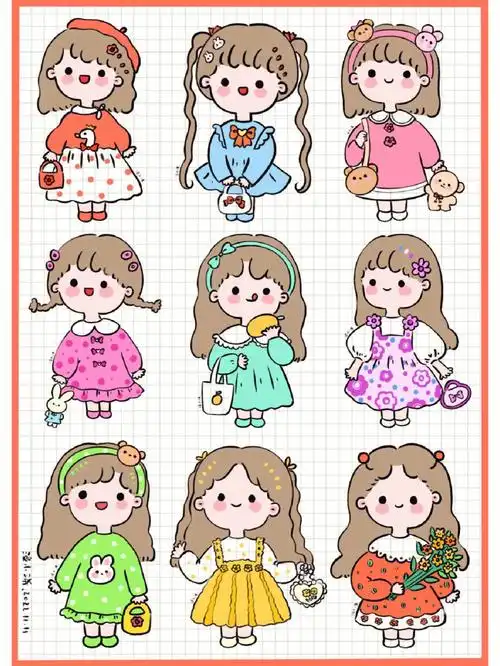 可爱小女孩简笔画贴纸手帐素材