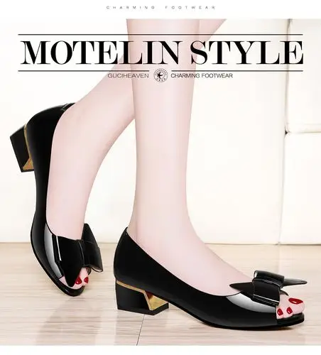 鱼嘴鞋女2018新款浅口低帮鞋套脚单鞋蝴蝶结防水台时尚女鞋