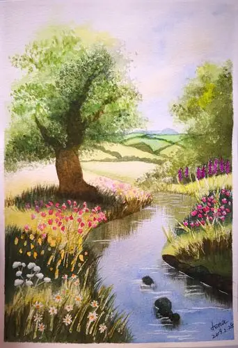 水彩小溪美景临摹