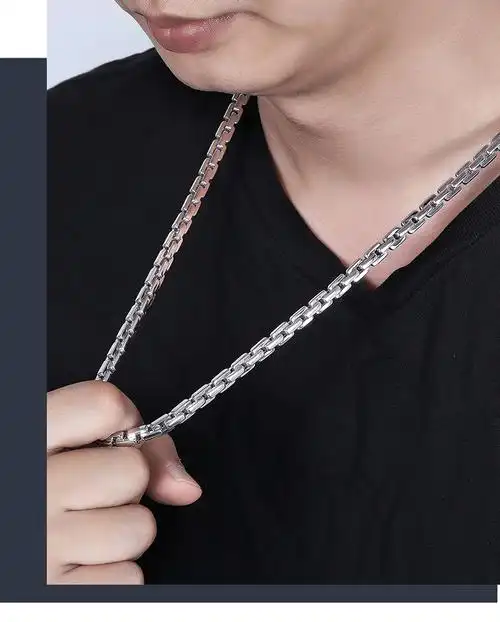若妃铂金项链男pt950密卡潮男项链锁骨链男士白金项链吊坠男款素金链
