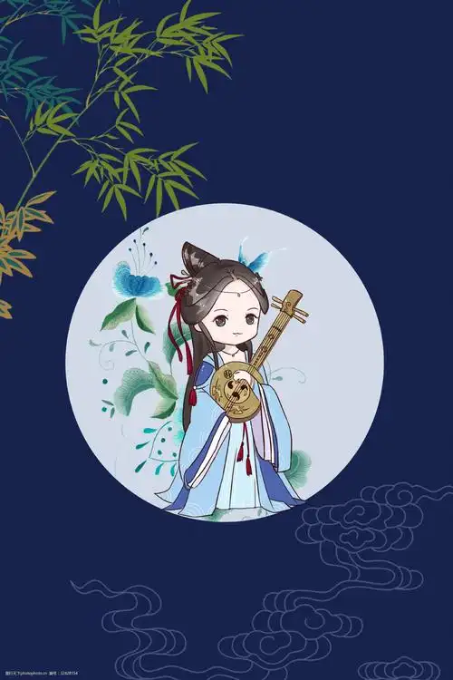 中国风 蓝色背景 刺绣 竹子 背景 延禧攻略 古典 祥云 莫兰迪 卡通