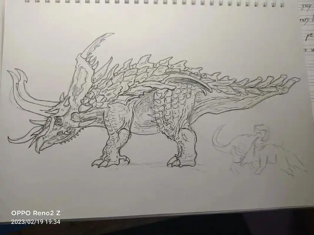 装甲三角龙.比例掌握不太好 不喜勿喷 #手绘 恐龙侏罗纪变异 - 抖音