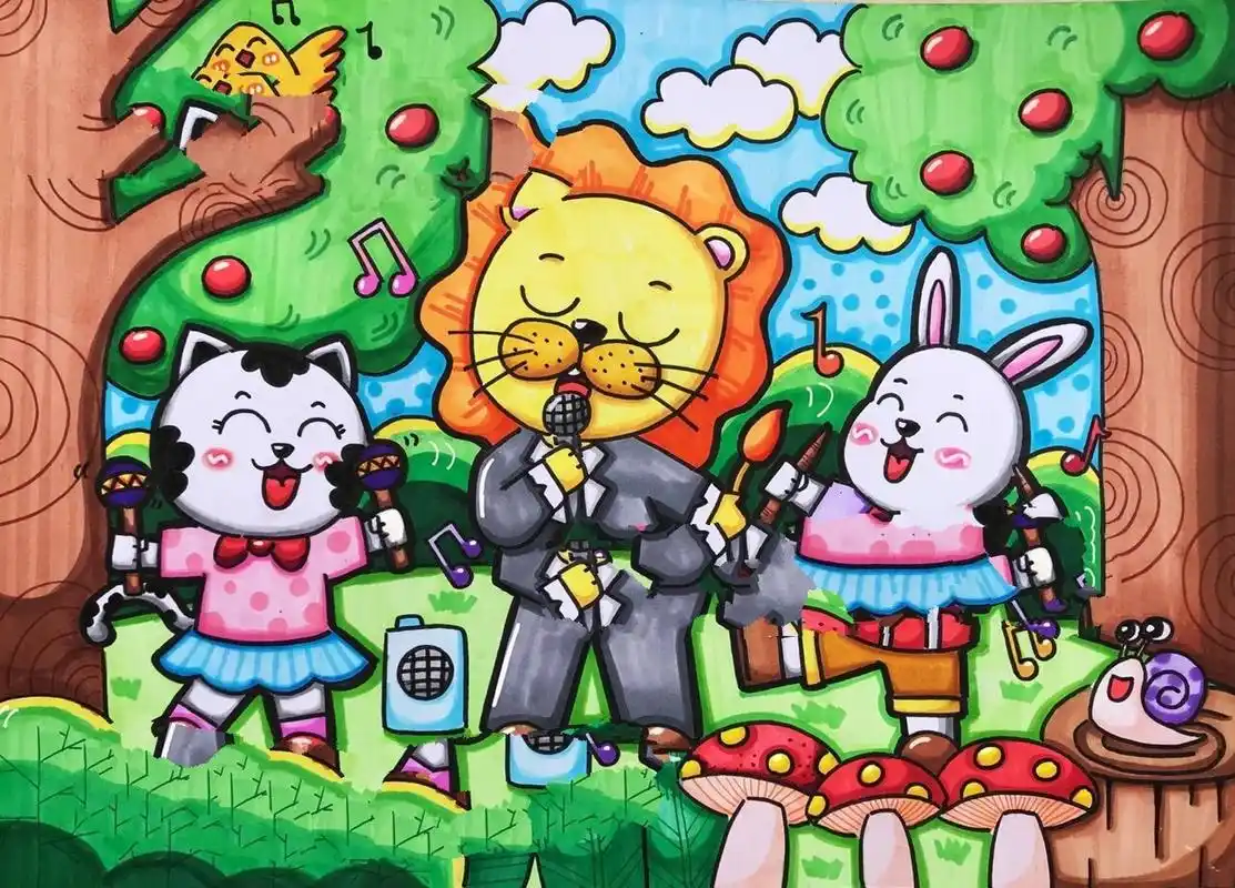 《森林音乐会》主题画 幼师考编必备 适用主题:《森林音乐会》 	 高频