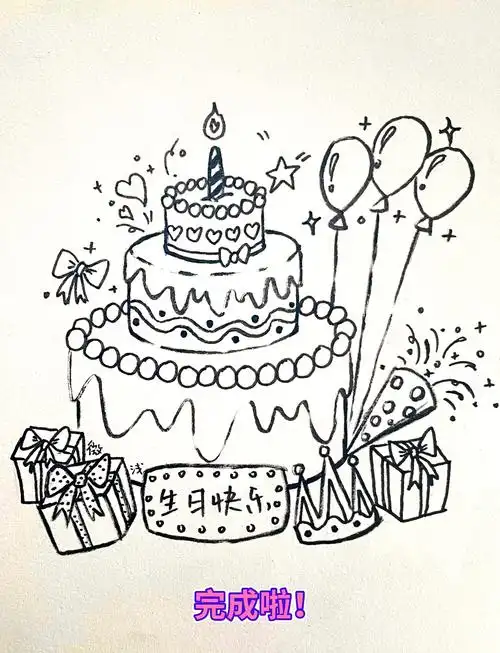 🎂生日蛋糕简笔画教程
