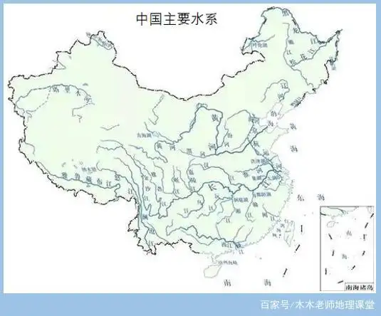中国主要水系分布示意