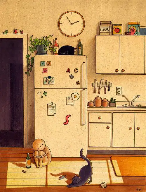 温暖色调插画作品欣赏,生活场景插画图