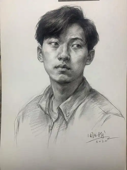 素描头像正面男青年步骤图解↖