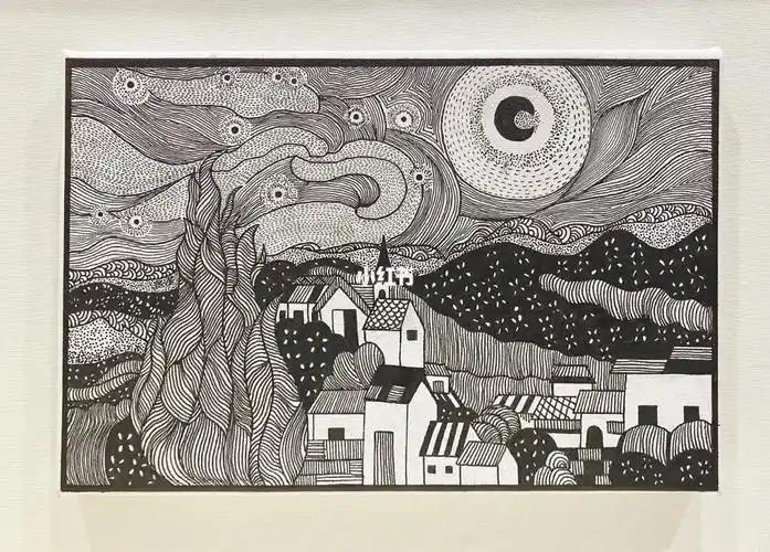 手绘临摹梵高星月夜