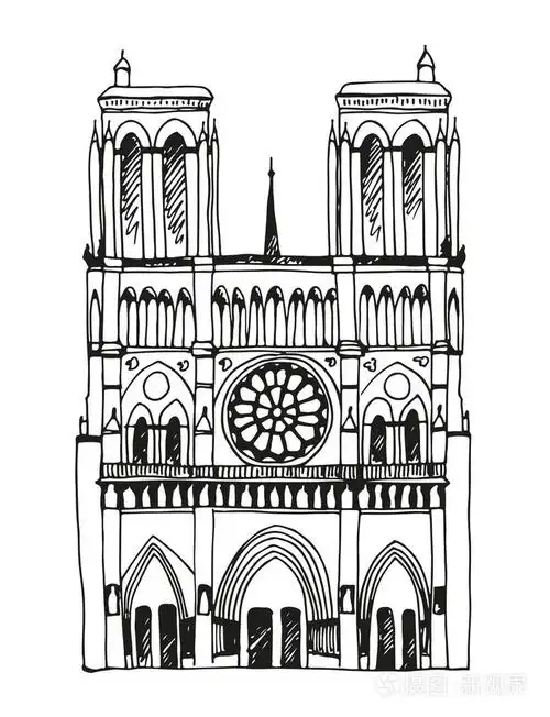 手绘巴黎圣母院法国