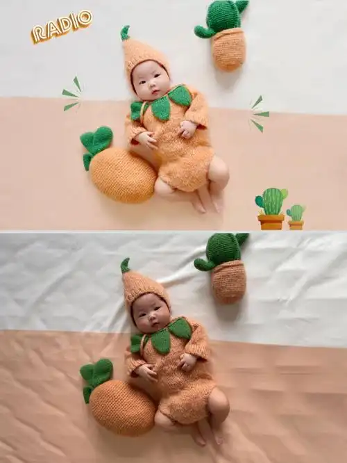 宝妈自己在家拍宝宝百天照修图修背景褶皱