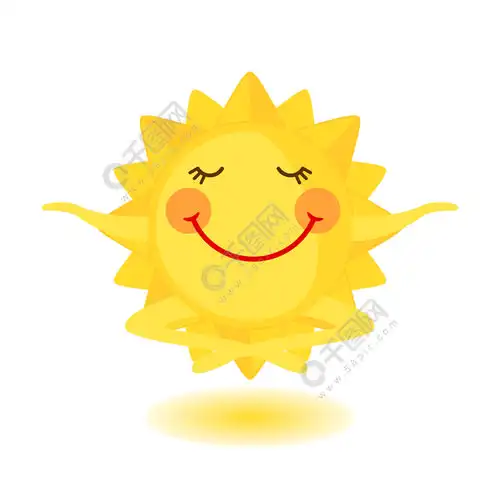 可爱的太阳在白色背景上孤立的平面样式打坐平面样式的夏季图标矢量图