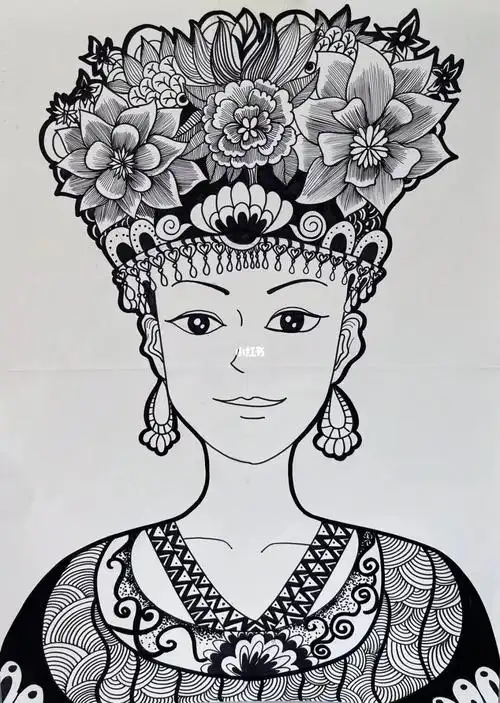 儿童画|创意美术|苗族少女