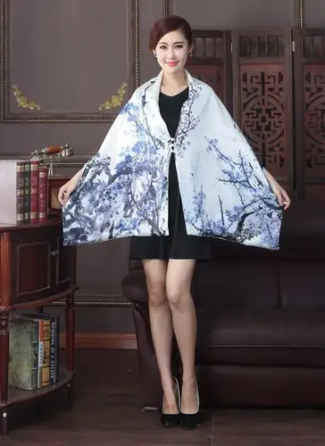 厂家批发春秋配旗袍的真丝披肩100%桑蚕丝双层盘扣杭州丝绸围巾