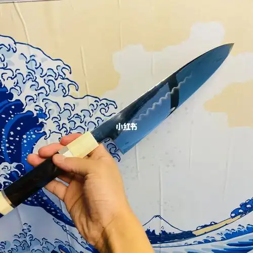 池田美和作 白一水本烧 波浪 240牛刀[旺柴]  纯银手柄 鸡翅木刀鞘