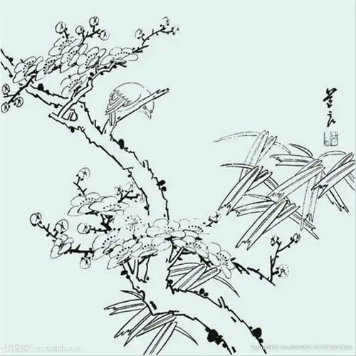 花鸟线描 花鸟白描 花鸟素描设计图__绘画书法_文化艺术_设计图库_昵