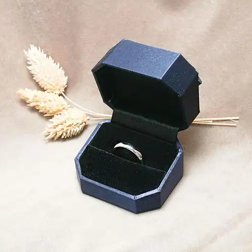 八角缎带单戒指盒(蓝/红)(黑底)送礼盒-饰品收纳盒|收纳首饰盒