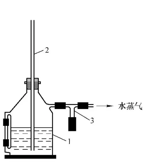 2—安全管;3—t形管图3-32 半微量水蒸气蒸馏装置水蒸气发生器与水