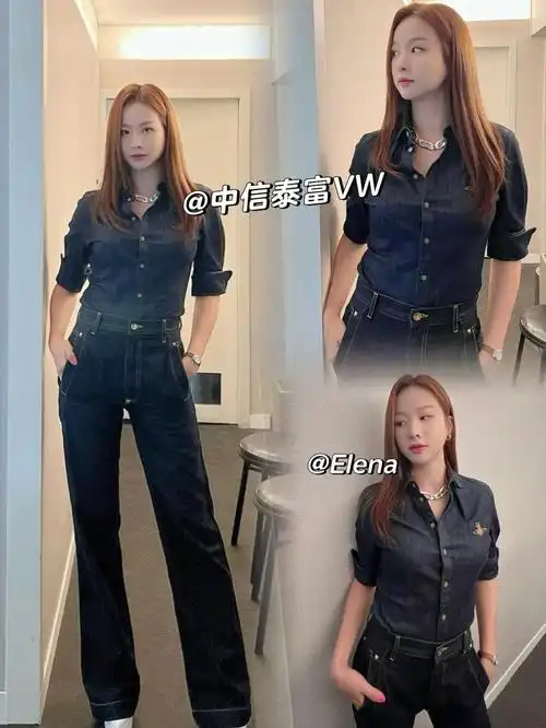 exid许率智同款西太后牛仔短袖衬衫