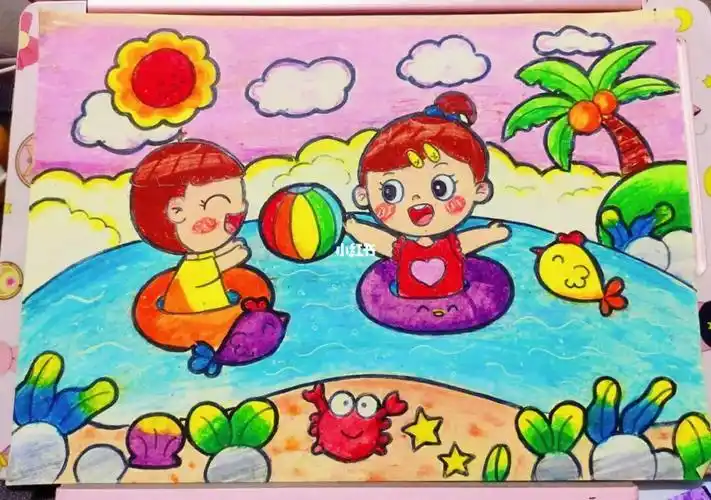 欢乐的夏天油画棒简笔画Ι儿童画Ι