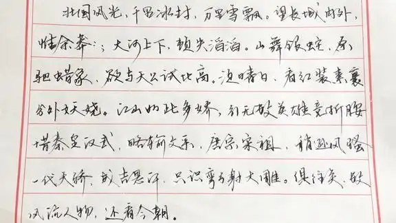 外面的飘着大雪一首沁园春雪硬笔行书书法领略伟人胸怀