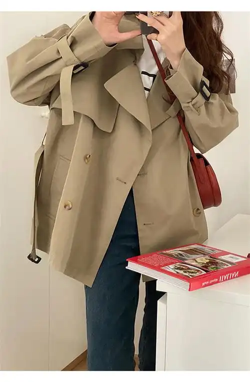 卡其色风衣女2021春秋季新款英伦风今年流行短款小个子薄款外套潮