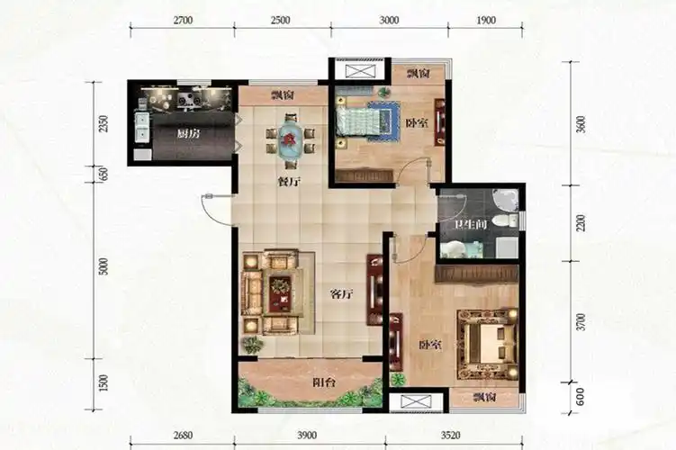 现代简约景瑞阳光尚城80平两室一厅