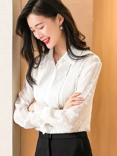 新款春季衬衫上衣衬衣轻薄真丝桑蚕丝
