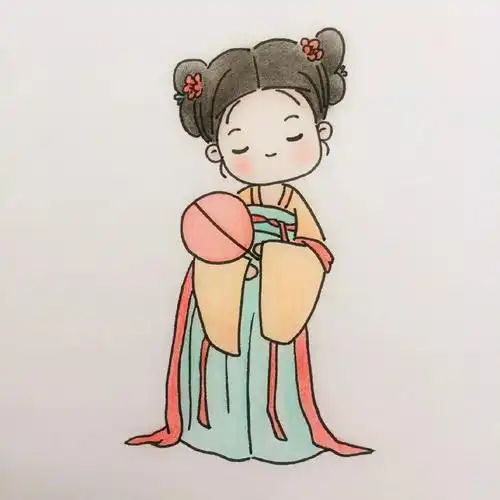 灯火阑珊处那人却在蓦然回首众里寻她千百度《汉服小姑娘简笔画》