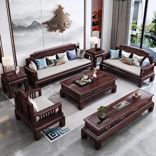 新中式古典实木沙发雕花红木沙发明式禅意客厅组合家具花梨木沙发