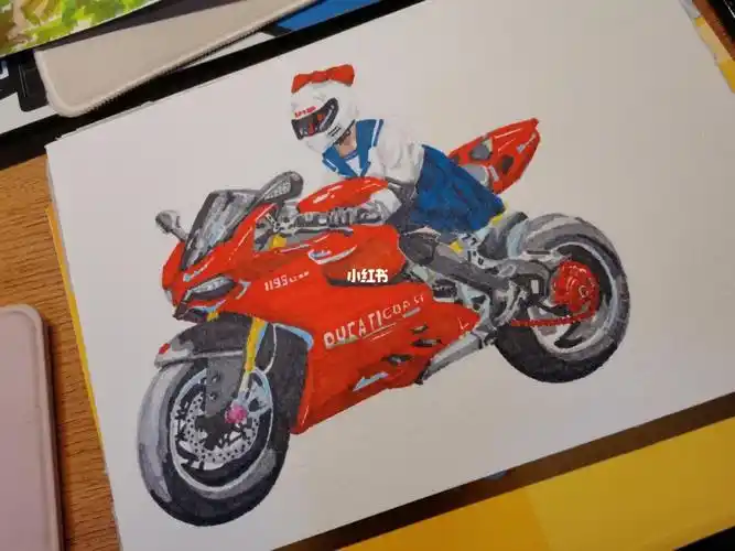 手绘杜卡迪机车少女过程图