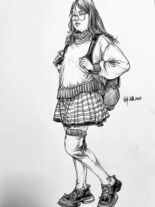 线性女青年速写