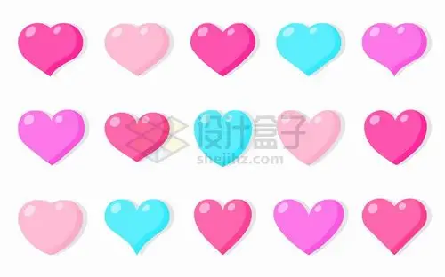 15款彩色卡通心形符号爱心红心图案png图片素材