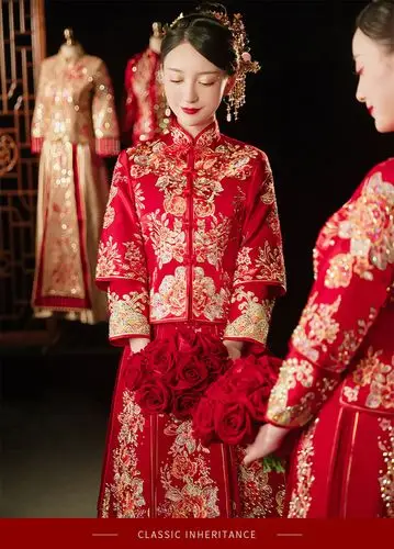 秀禾服新娘礼服嫁衣冬小个子男女套装婚礼服装新款结婚中式婚纱显瘦大