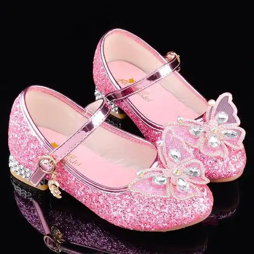 儿童公主鞋韩版蝴蝶结女孩子单鞋2024新款洋气女童皮鞋高跟软底鞋