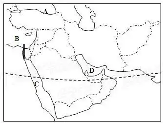 读西亚地区图,回答问题(14分)