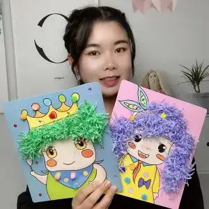 儿童手工diy创意制作材料包 纸丝人物粘贴画幼儿园粘纸画女孩玩具