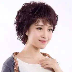 自然蓬松卷发女士时尚妈妈烫发发型中年齐耳短发假发女中老年人
