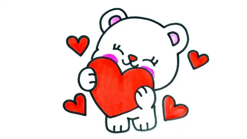 简笔画:画一只爱心小熊,儿童画画过程学习卡通画