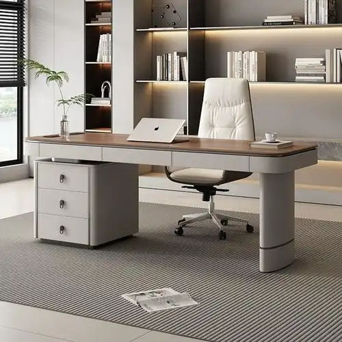 轻奢实木书桌现代设计师办公桌北欧简约高档复古风写字台电脑桌子