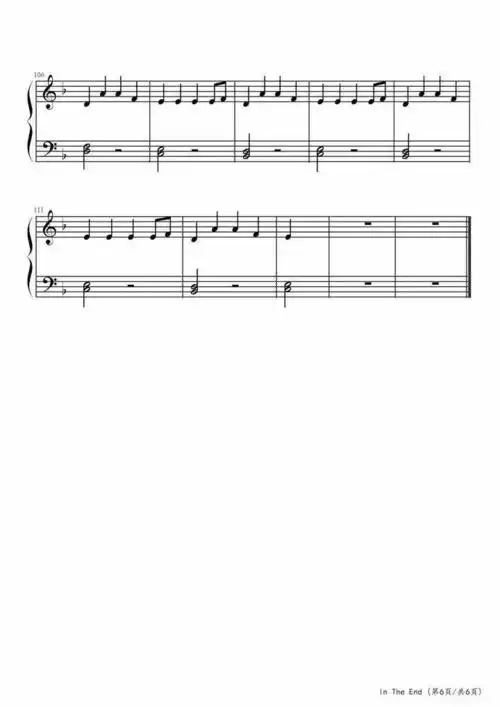 曲谱丨林肯公园intheend钢琴版愿天堂里有你继续呐喊的声音