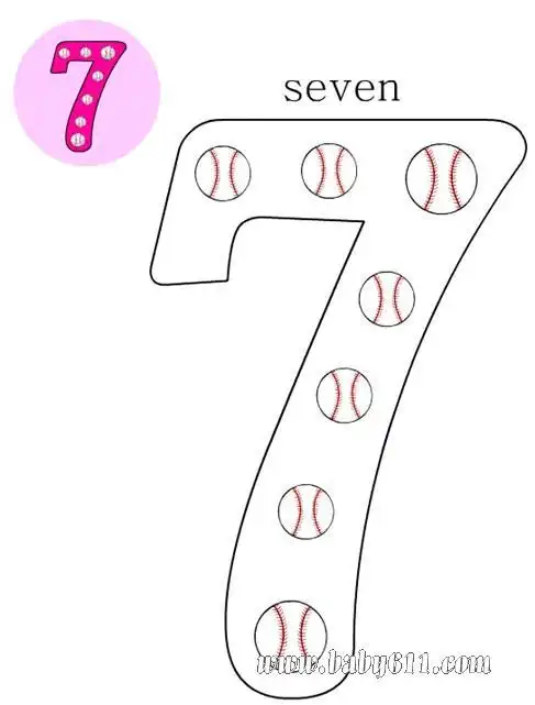 儿童涂色卡图片:数字7 seven