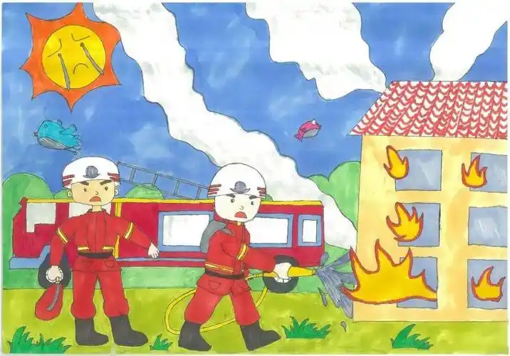 手绘消防梦安全驻心间安全童行添彩119消防宣传月