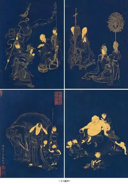 局部 3丁云鹏(款) 道光五年(1825年)作 十八罗汉图 册页(十八开选八)