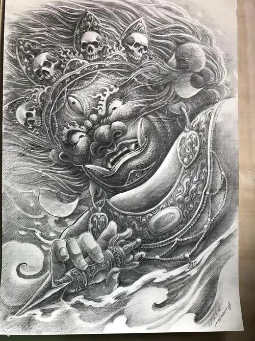 烈火风大黑天_纹身图案手稿图片_小明的纹身作品集