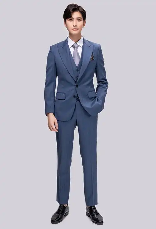蓝色人字纹戗驳领西装|全国topzio 西服定制-中国婚博会官网